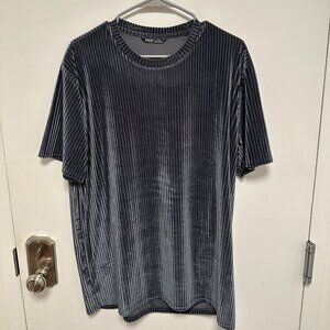 SHEIN Navy Blue Velvet Ribbed T-Shirt - Size XL